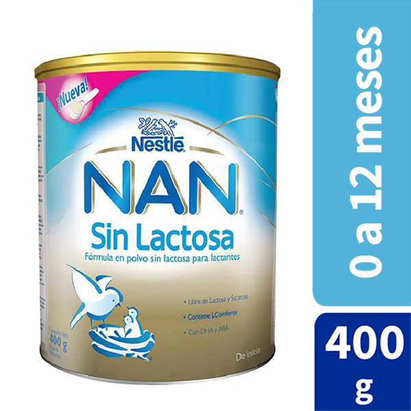 NESTLE NAN NESTLE NAN SIN LACTOSA FORMULA LÁCTEA INFANTIL EN POLVO LATA X 400G